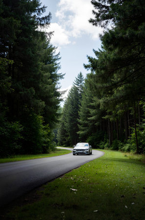 Cars on the road in the forest. The concept of travel.の素材