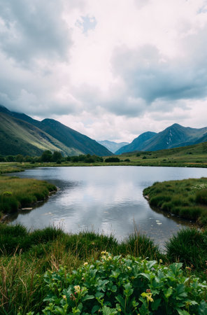 Landscape with a lake and mountains in the background, Scotland, UKの素材