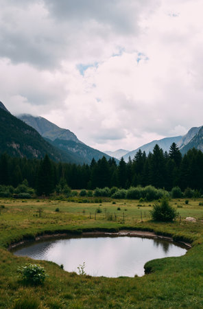 Beautiful lake in the mountains. Summer landscape in the mountains.の素材