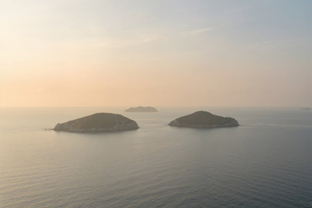 Seascape with islands in the sea at sunset, Phuket, Thailandの素材