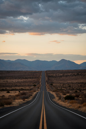 Road in the Mojave Desert, California, United States of Americaの素材