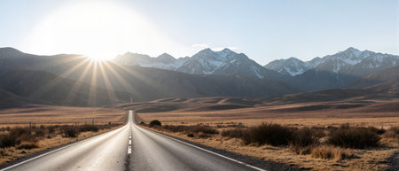 Sunset on the road in New Zealand. Panoramic view.の素材