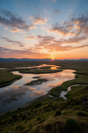 Sunset over the Okavango Delta, Botswana, Africaの素材