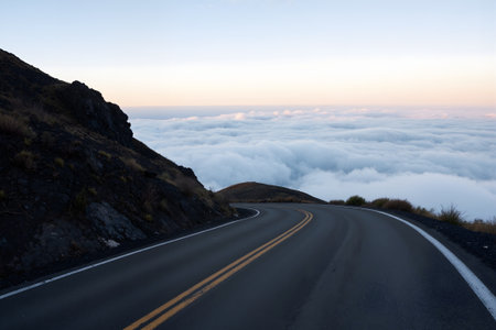 Road to the sea of clouds, La Palma, Canary Islands, Spainの素材