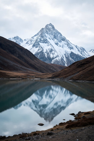 Landscape of Himalayas mountains and lake with reflection, Nepalの素材
