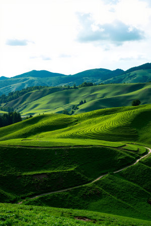 Beautiful landscape of green hills in Siena, Tuscany, Italyの素材