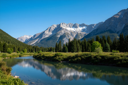 Mountain lake in the valley of the river. Russia, Siberia, Altai mountainsの素材