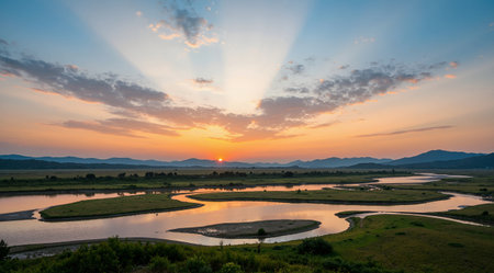 Sunset over the Mekong River in Chiang Mai, Thailandの素材