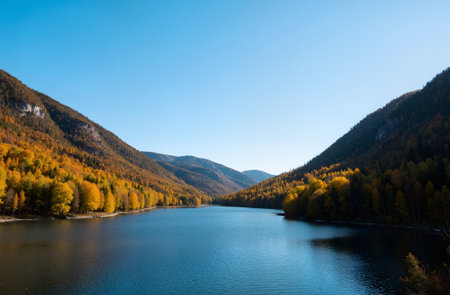 Colorful autumn landscape with mountain lake and forest in the mountains.の素材