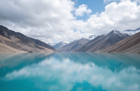 Pangong Lake in Ladakh, Jammu and Kashmir, Indiaの素材