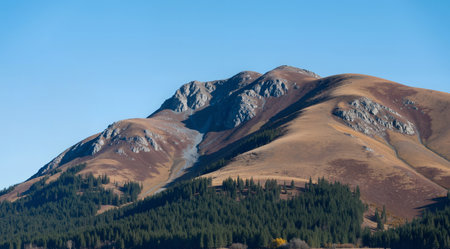 Mountain landscape with snow and clear blue sky, Kyrgyzstanの素材