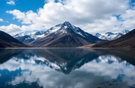 Natural landscape of New Zealand alps and lake with reflection in waterの素材