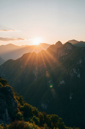 Sunset in the mountains of Adygea, Russia.の素材