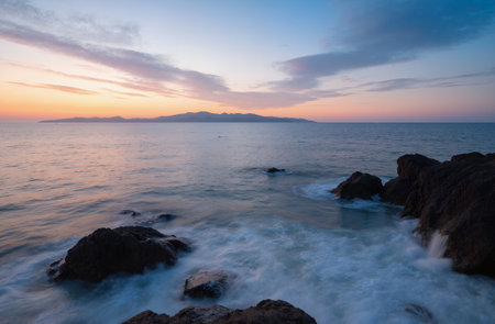 Beautiful seascape at sunset. Nature composition and vibrant colors.の素材