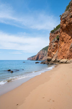 Beautiful sandy beach in Algarve, Portugal. Summer landscapeの素材