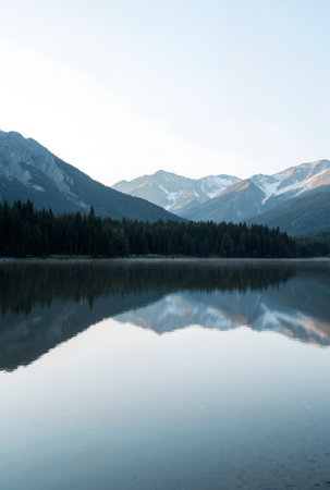 Mountains reflected in the lake, Jasper National Park, Alberta, Canadaの素材