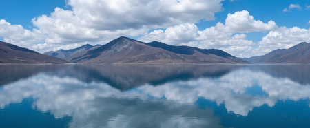 Beautiful reflection of the mountain and sky in the lake, Ladakh, Indiaの素材