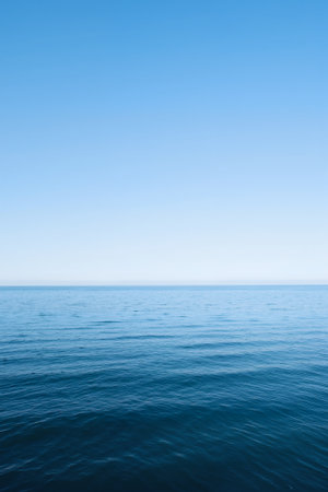 Blue sea and blue sky. Beautiful seascape with blue sky.の素材
