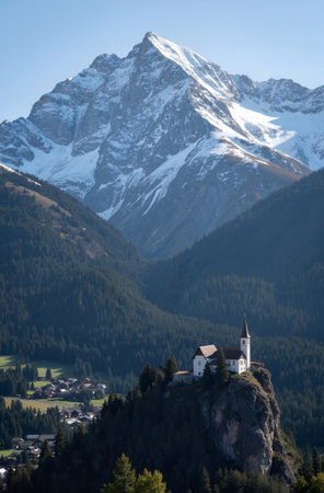 Church on the top of a mountain in the Swiss Alps, Switzerlandの素材