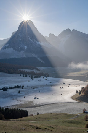 Sunset in the Dolomites, Italy. Winter landscape.の素材