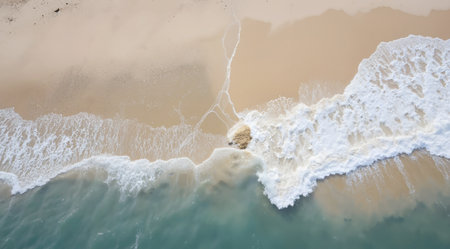 Aerial view of beautiful beach with turquoise water and white sandの素材