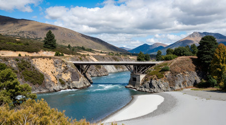 Panoramic view of the bridge over the river in New Zealandの素材