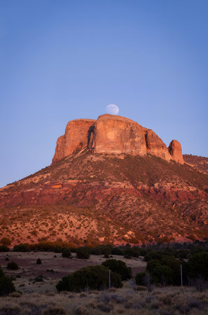 Moon rising over Monument Valley, Arizona, United States of America.の素材