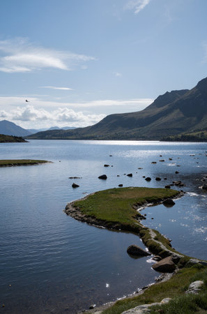 Landscape of the lake and mountains in Scotland, United Kingdom.の素材