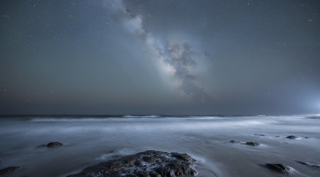 Milky Way over the sea. Long exposure. Long exposure.の素材