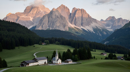 Church in the Dolomites, Val di Funes, Italyの素材