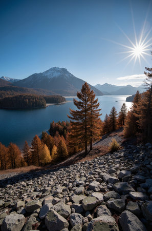 Sunrise at Lake Zugspitze in autumn, Switzerlandの素材