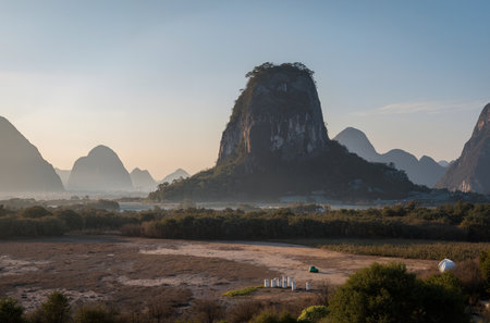 Karst landscape in the morning at Yangshuo, Guilin, Chinaの素材