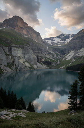 Mountain lake in the italian alps, Dolomitesの素材