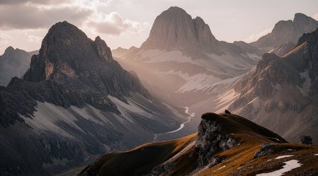Mountain landscape in the Dolomites at sunset, Italy.の素材