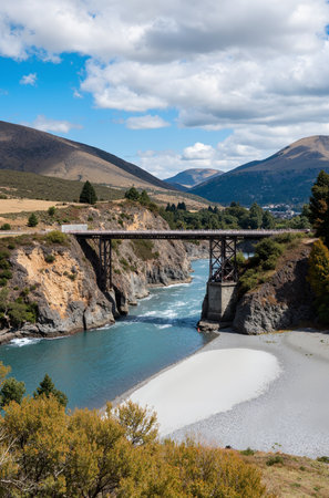 Beautiful view of the bridge over the river in New Zealand.の素材