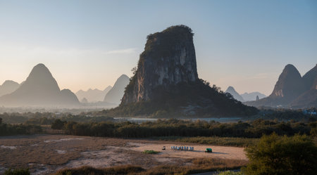 Karst mountains landscape in Yangshuo, Guilin, Chinaの素材