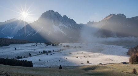 Foggy morning in the italian alps. Landscapeの素材