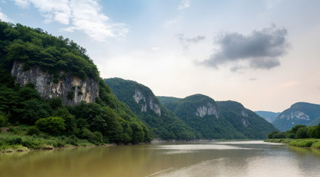 Landscape view of the river and mountains in the summer, Chinaの素材