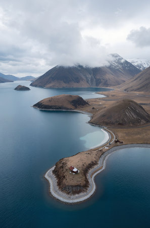 Aerial view of Pangong Lake in Tibet, China.の素材