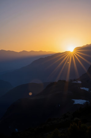 Sunset in the mountains of the Pyrenees, Spain.の素材