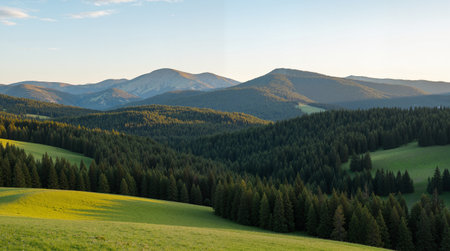 Panoramic view of the Carpathian mountains in Ukraine.の素材