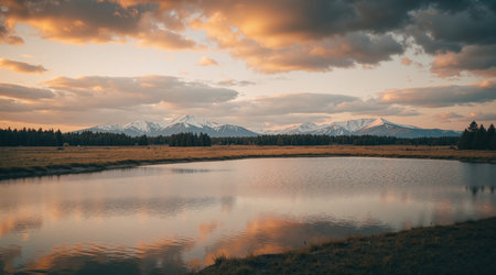 Sunset over the Grand Teton National Park, Wyoming, USAの素材