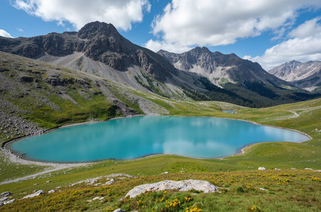 Beautiful turquoise lake in the mountains. Summer landscape.の素材