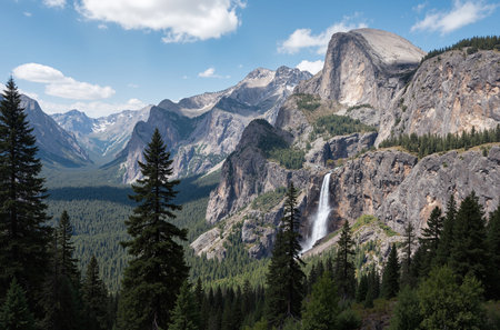 Yosemite National Park, California, United States of America. Waterfall in Yosemite Valley.の素材