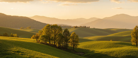 Panoramic view of the Tuscany hills at sunset.の素材