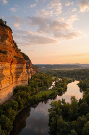 Sunset on the Rhine river in Saxon Switzerland, Germanyの素材