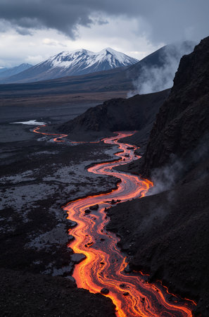 Kamchatka, the largest active volcano in the world.の素材