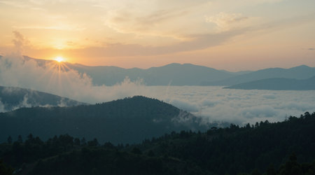 Sunrise over the clouds in the mountains, Chiang Mai, Thailandの素材