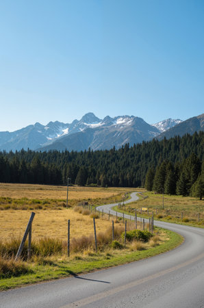 Natural landscape of New Zealand alps and road in sunny day.の素材