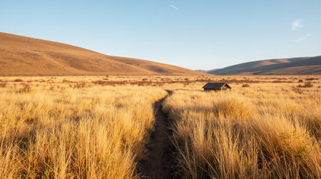 Dirt road leading to a hut in the desert of Namibiaの素材